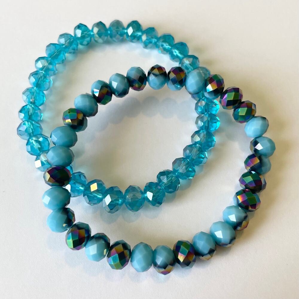 2 Piece Electroplated Faceted Austrian Crystal Bracelet Set ~ 7”